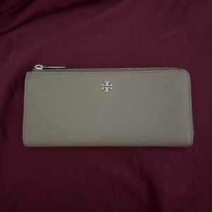 Tory Burch Taupe Wallet with Silver Logo